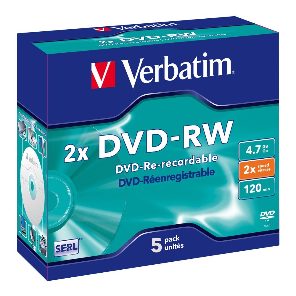 Verbatim DVD-RW 4.7GB Jewel Case 2x (5 Pack) image