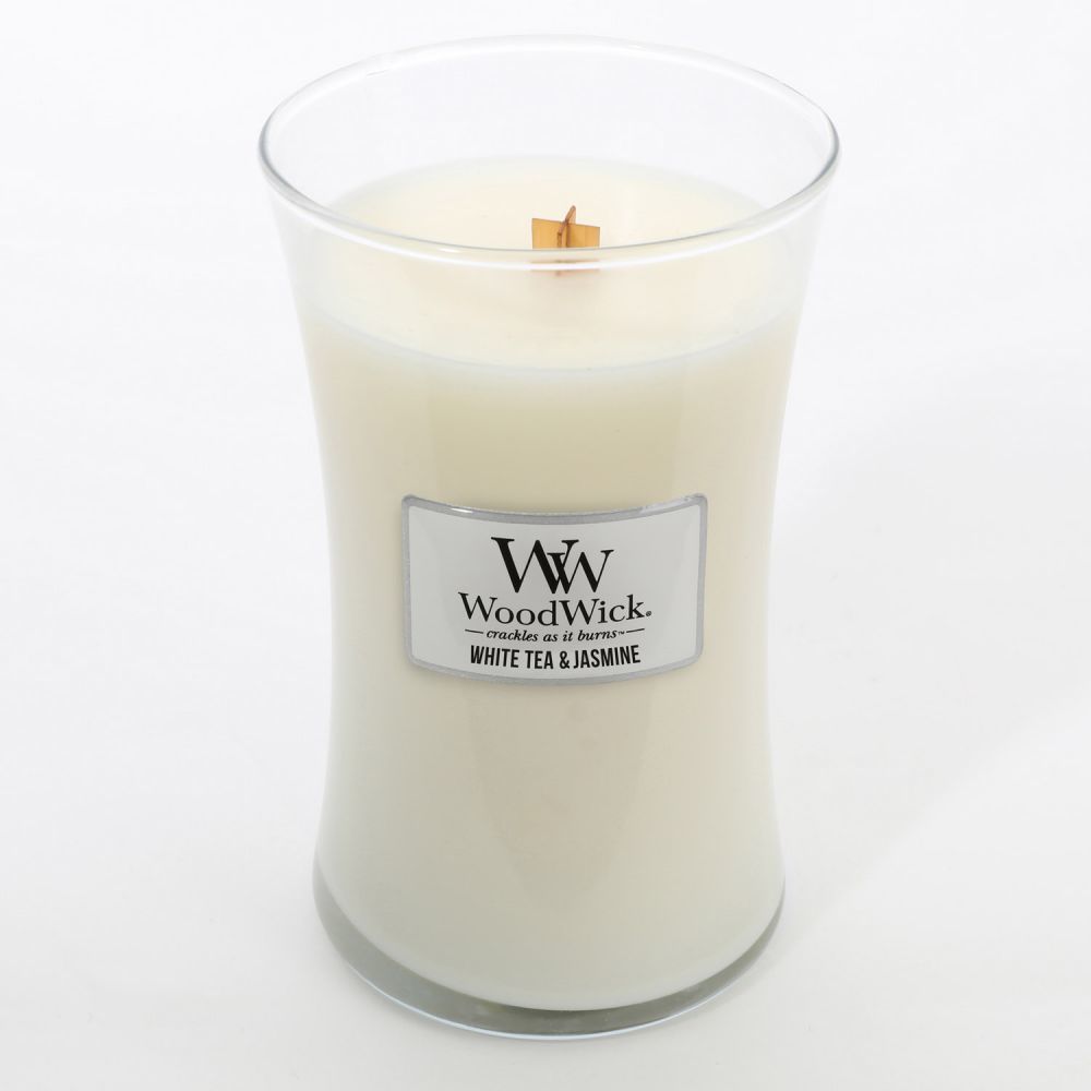 Woodwick Candle White Tea & Jasmine (Large) at Mighty Ape NZ