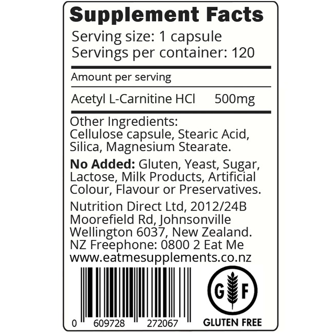 Eat Me Acetyl L-Carnitine 120 Capsules 500mg image