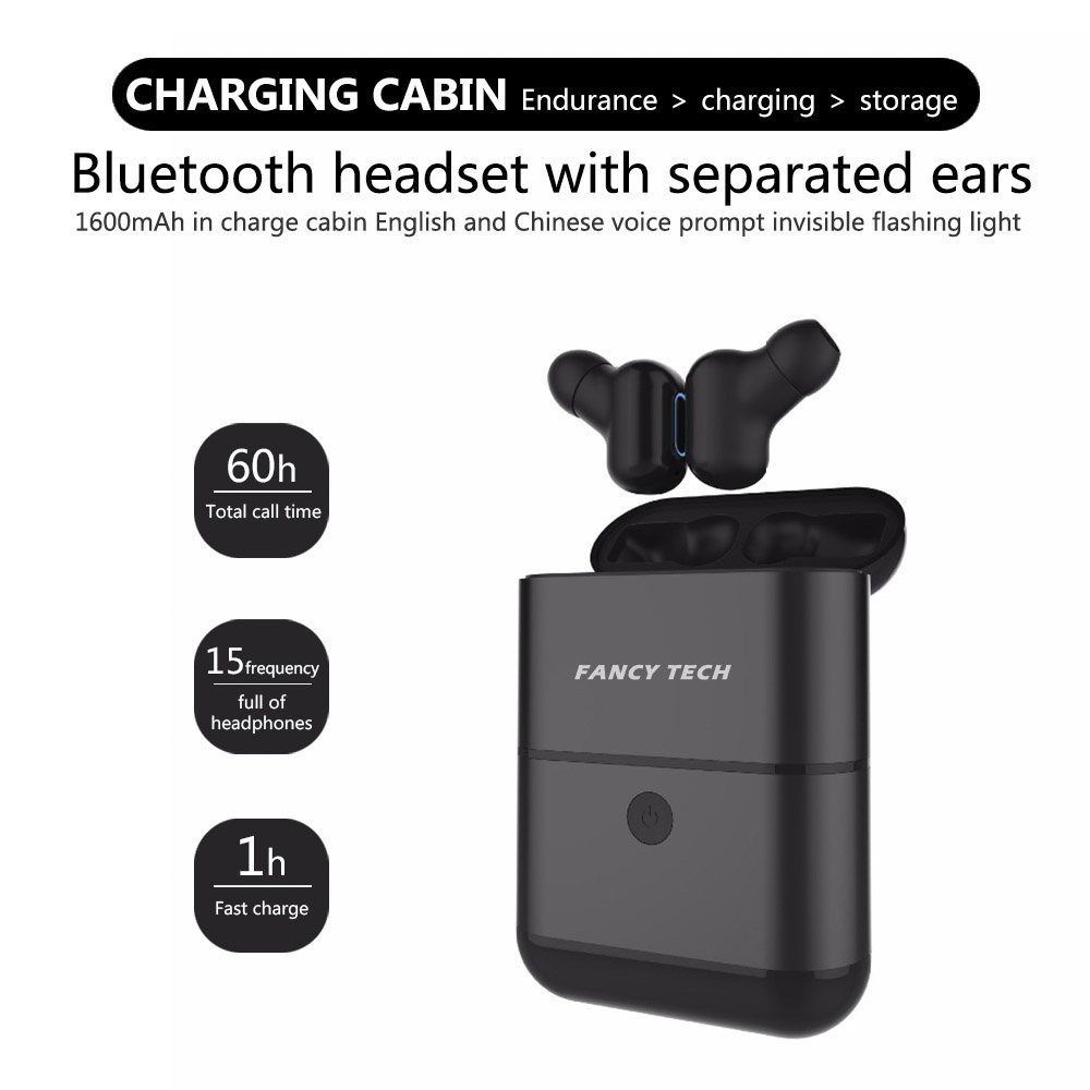 Bluetooth 5.0 Twin Earbuds with Charging Case and Power Bank - Black