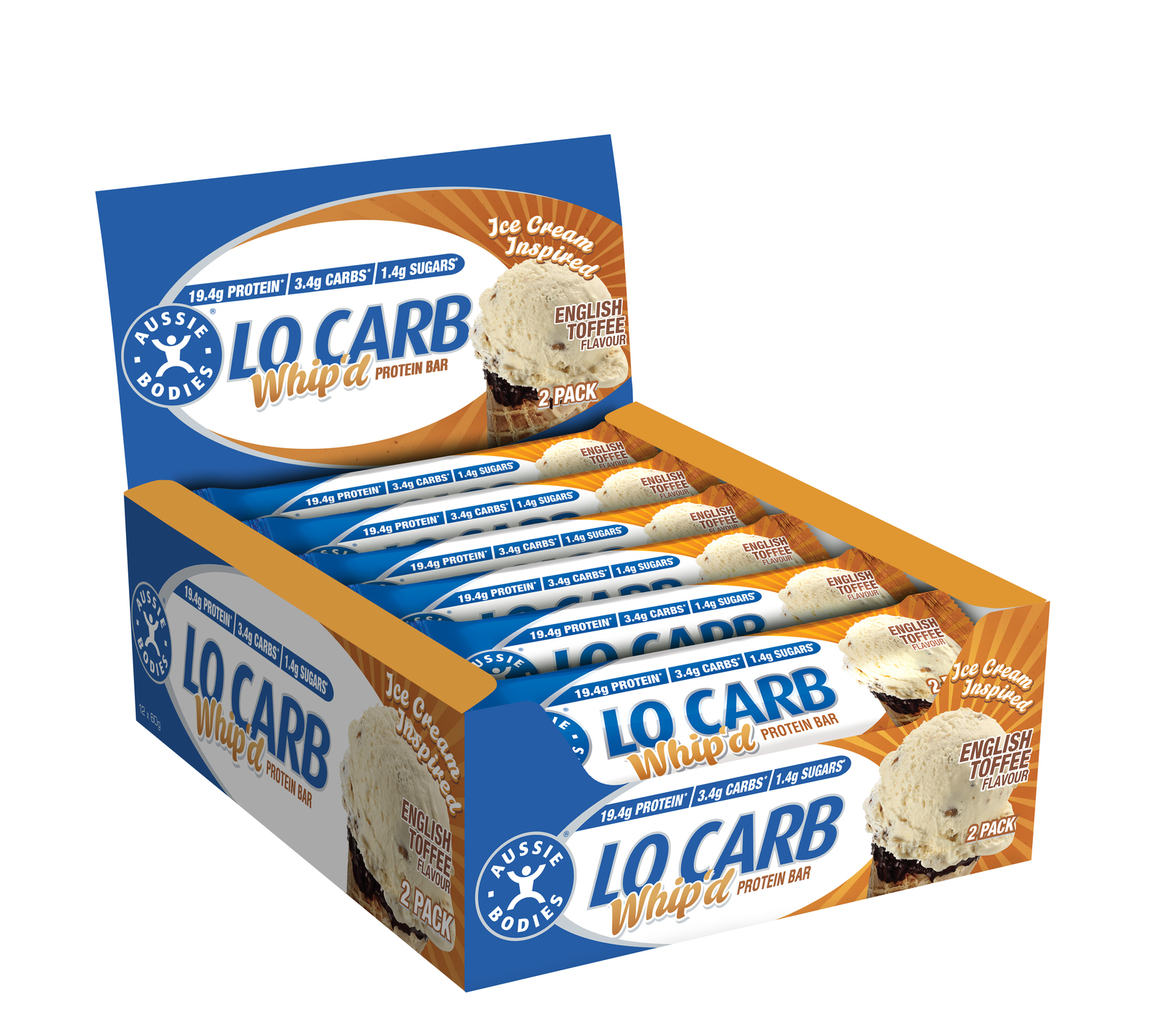 Aussie Bodies Lo Carb Whip’d Protein Bars - English Toffee (12x60g) image