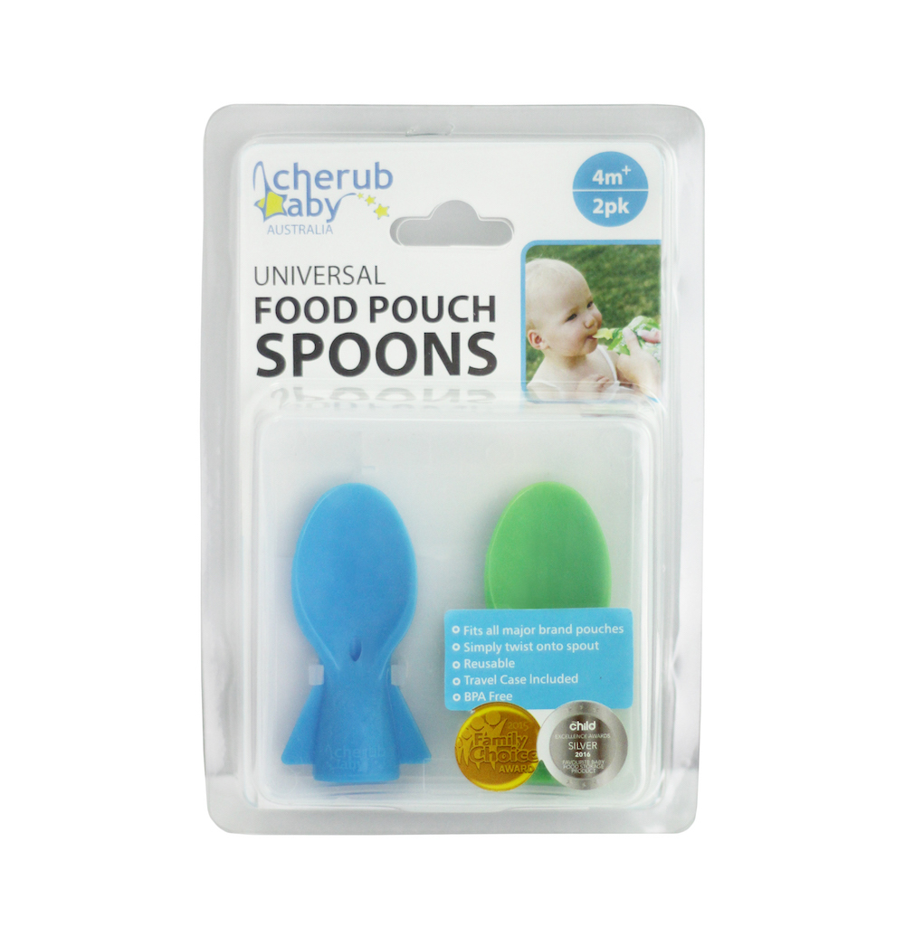 Buy Cherub Baby Universal Food Pouch Spoon Blue/Green (2 Pack) at