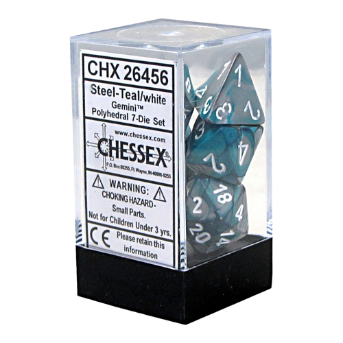 Chessex Gemini Polyhedral Dice Set steel-Teal/White image