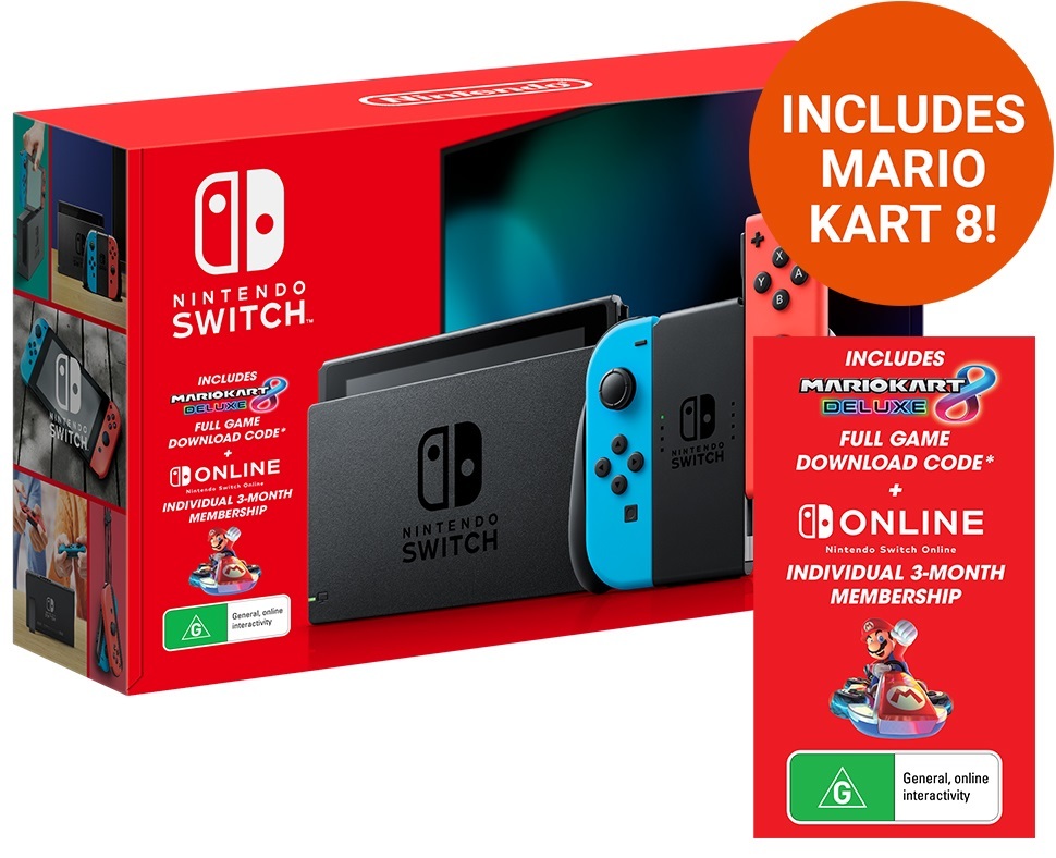 Nintendo Switch Neon Console with Mario Kart 8 Deluxe & 3 Month Switch Online for Switch image
