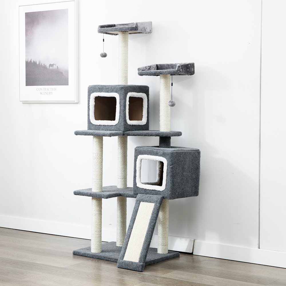 Cat Tree Kingdom (8 Levels) 1.65M With 2 Snuggle Cubes - Charcoal / White image