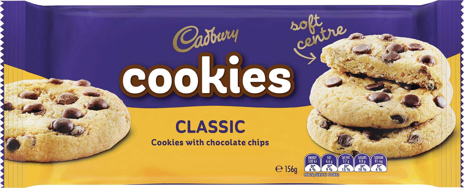 Cadbury Soft Centre Choc Chip Cookies 156g