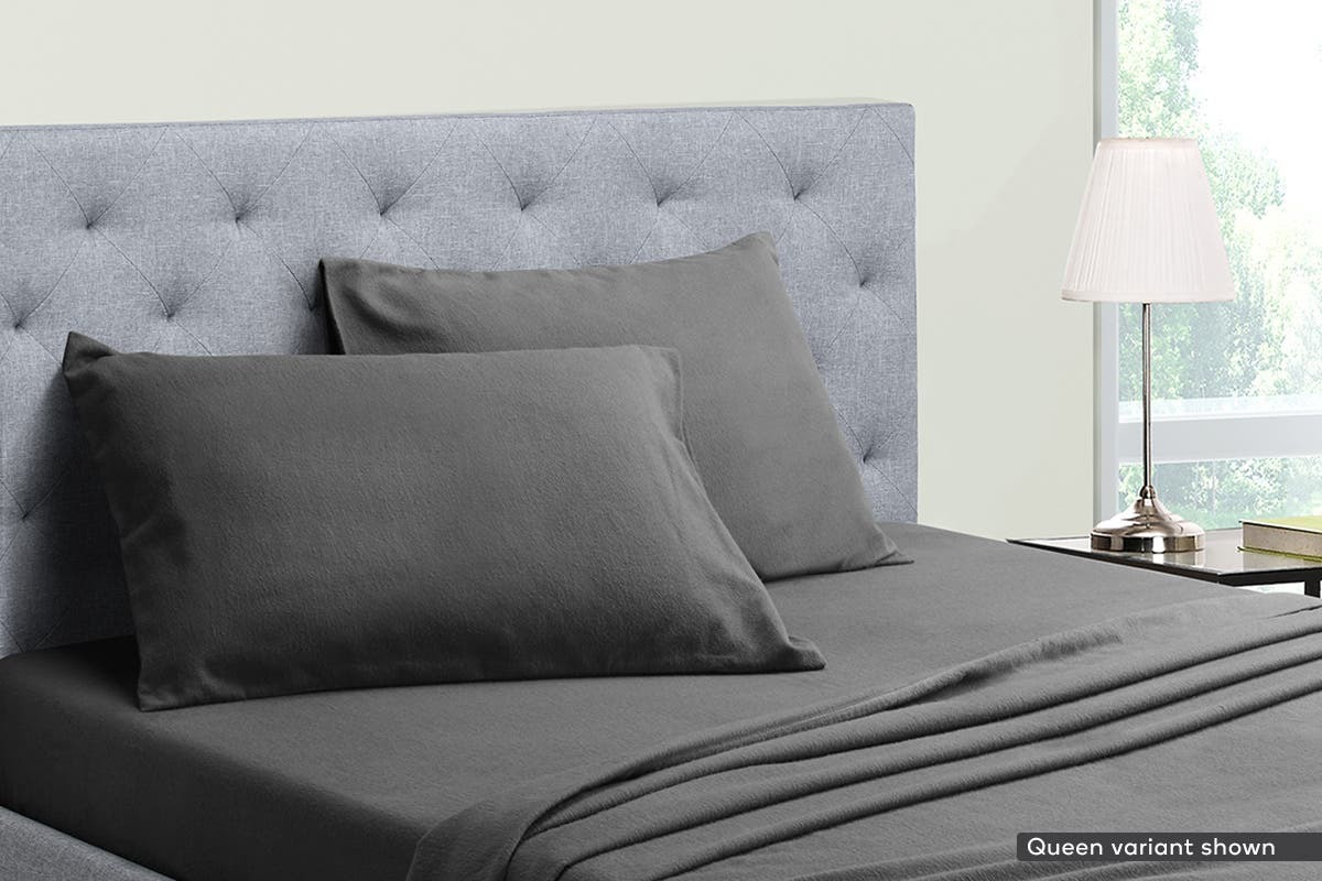 Ovela Cotton Flannelette Bed Sheets Set (NZ Super King, Dark Grey) at Mighty Ape NZ
