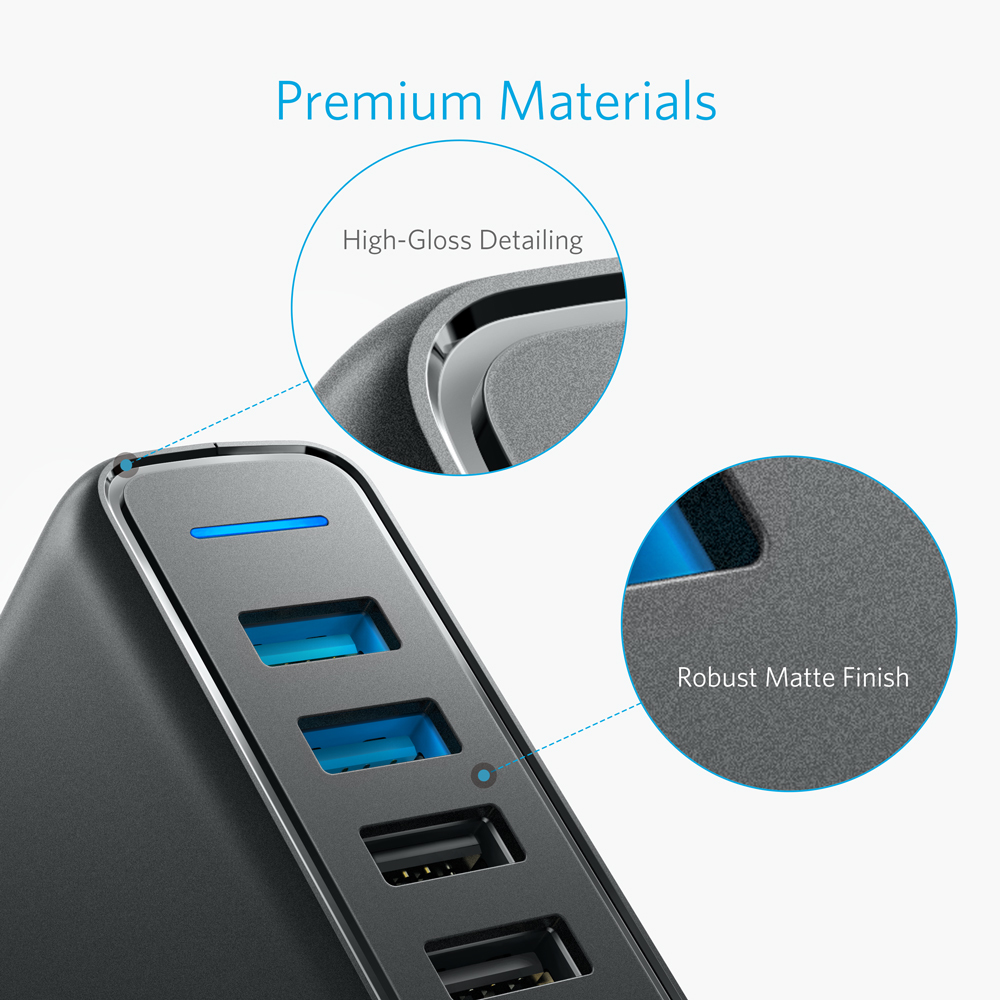 ANKER: PowerPort Speed 5 with 2x Quick Charge 3.0 3A, 3x PowerIQ 2.4A ports - Black