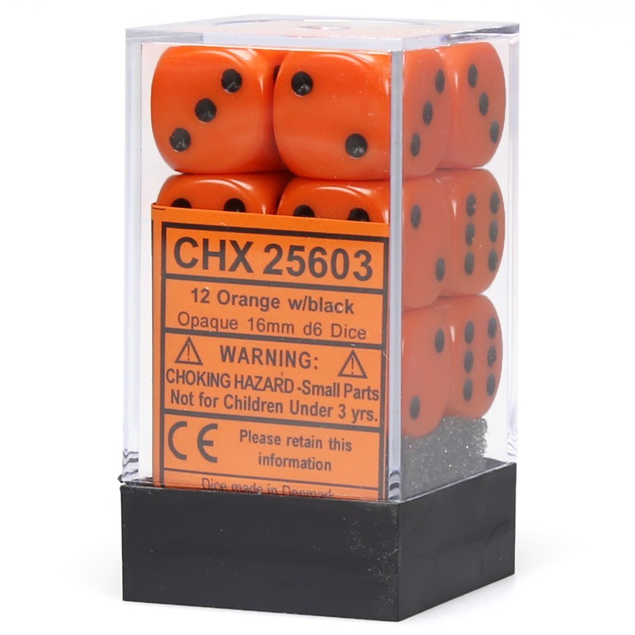 Chessex: D6 Opaque Cube Set (16mm) - Orange/Black image