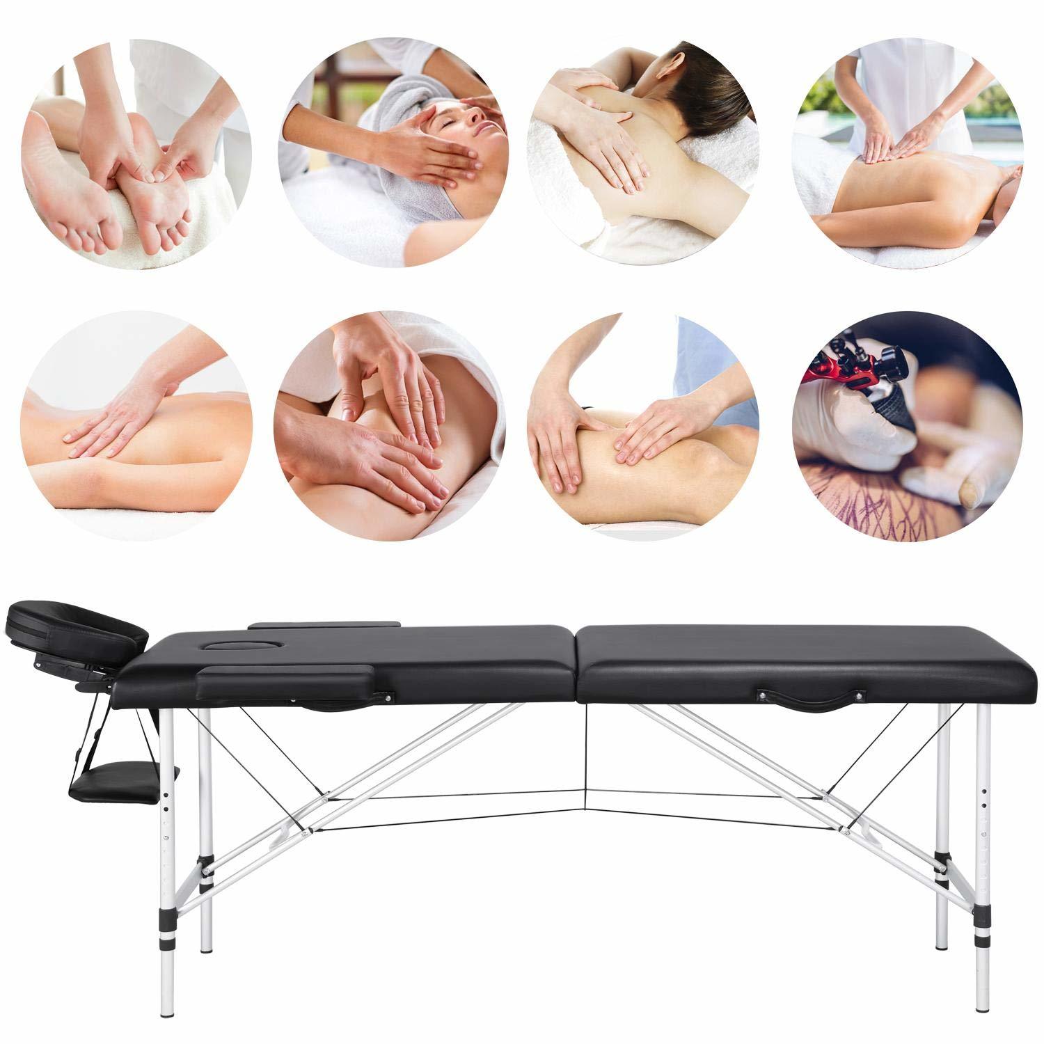 Portable 2-Fold Massage Table Bed Aluminium - Black image