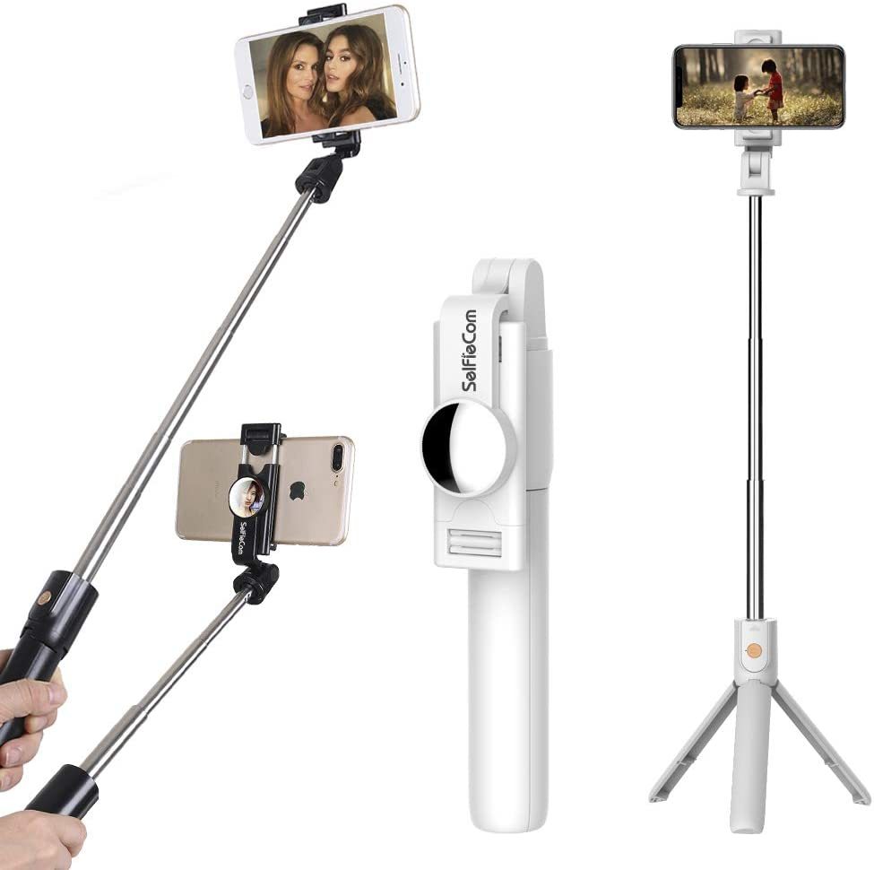 Foldable Bluetooth Selfie Stick With Remote Control - White image