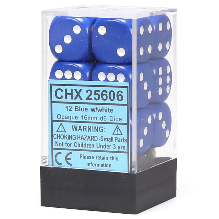 Chessex: D6 Opaque Cube Set (16mm) - Blue/White