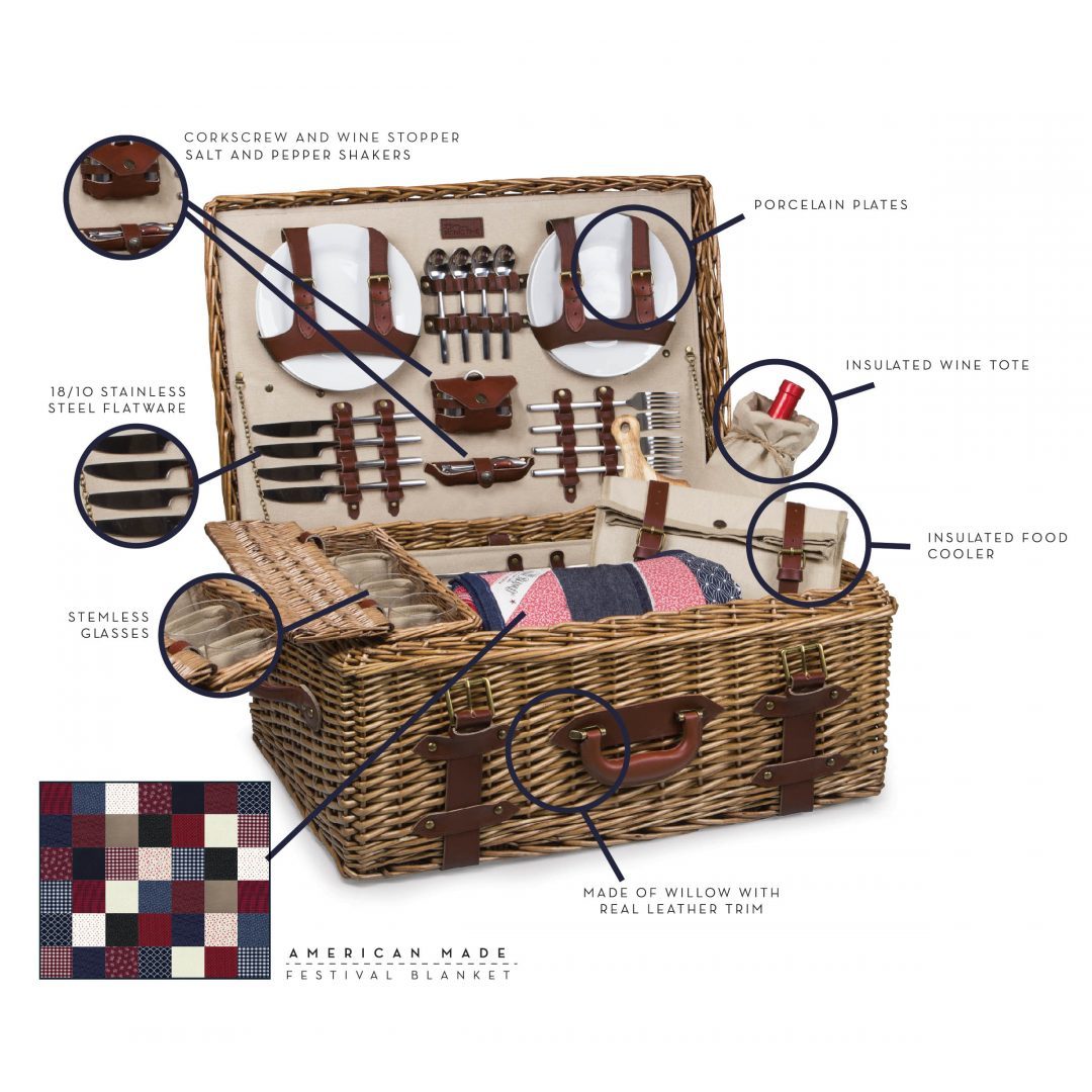 Picnic Time: Charleston Luxury Picnic Basket with Quilt (Natural Canvas) image