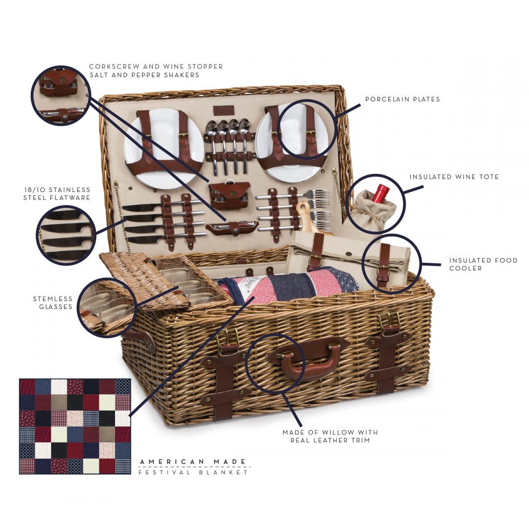 Charleston Luxury Picnic Basket with Quilt (Natural Canvas) image