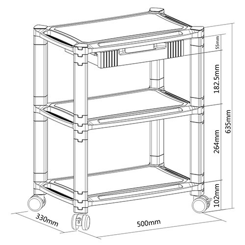 Brateck: Height-Adjustable Smart Cart XL with Three-Shelves and Drawer 13''-32'' image