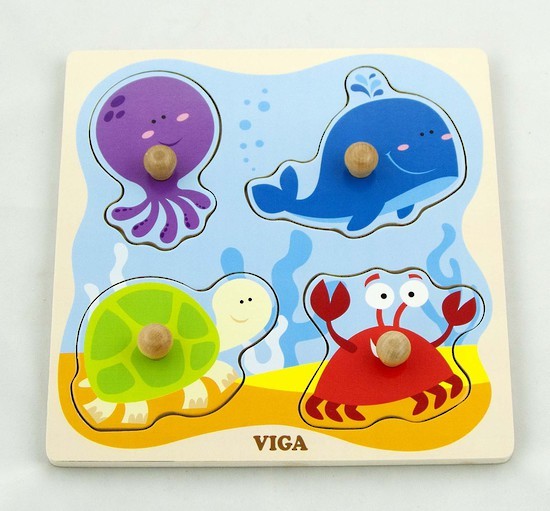 VIGA Wooden Toys: Wooden Knob Puzzle - Sea image
