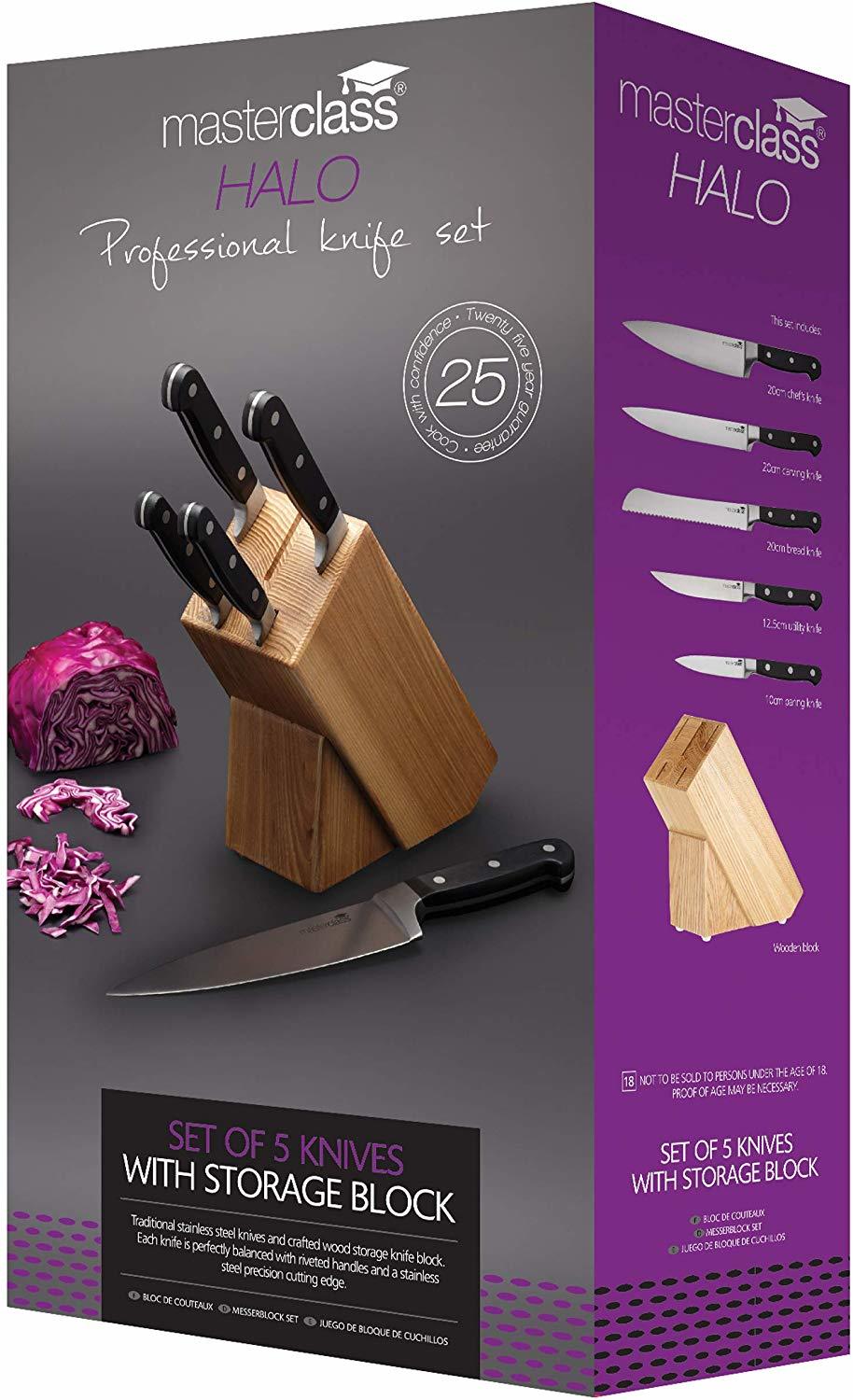 MasterClass Halo Carbon Steel Knife Set and Knife Block at Mighty Ape NZ