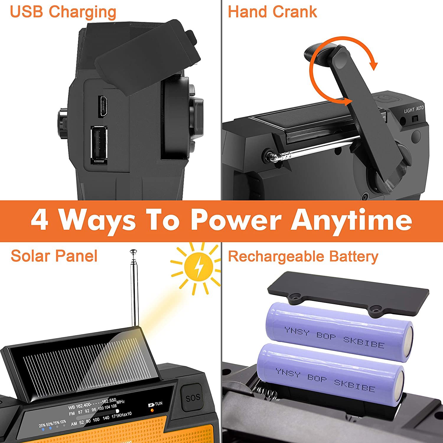 Emergency Solar Hand Crank Portable Charger and Flashlight - Orange