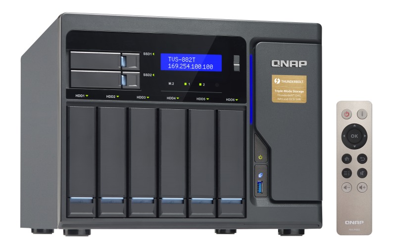 QNAP TVS-882T-I5-16G NAS,6+2+2XM.2 SLOT(DISKLESS),16GB,I5-6500,T-BOLT,GbE(4), 10GbE,TWR,2Y image