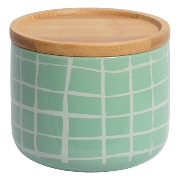 Marlo Canister with Wood Lid - Grid Mint (Small)