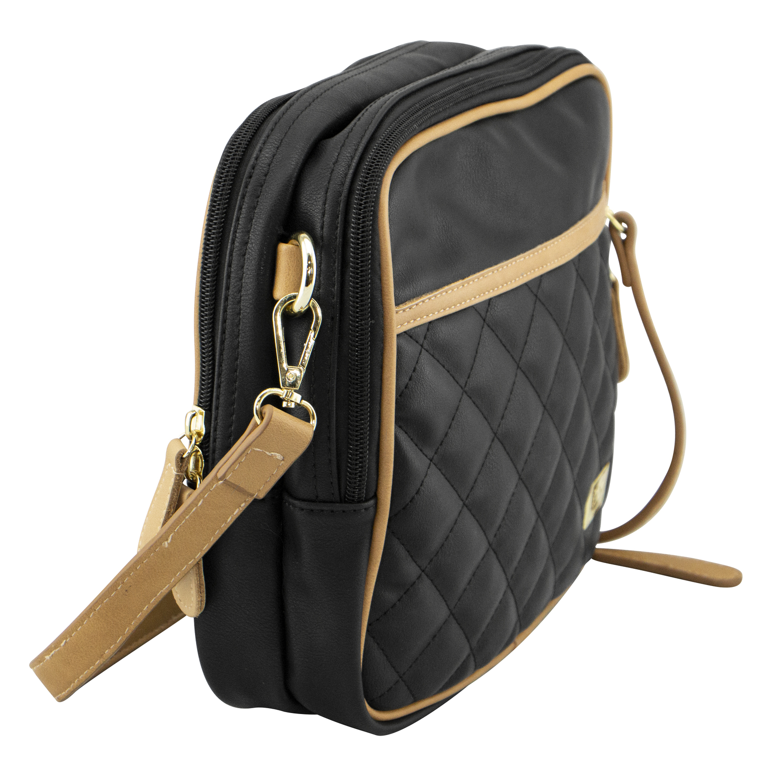 Isoki: Nappy Bag Finley Crossover Bag - Black/Tan Quilted image