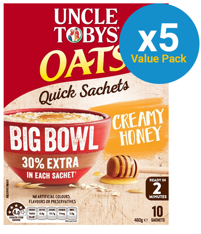 Uncle Tobys Oats Big Bowl (Quick Creamy Honey, 460g) 5pk image