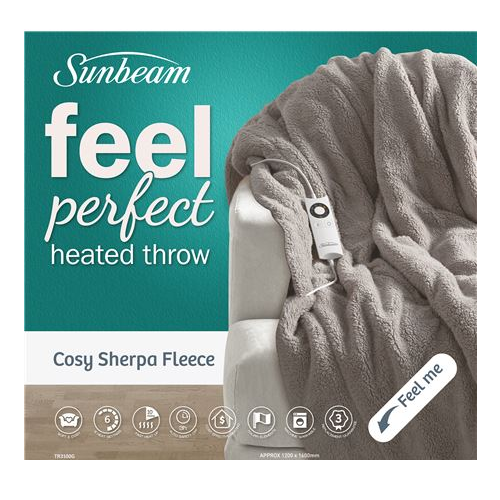Sunbeam Feel Perfect Cosy Sherpa Fleece Heated Throw at Mighty Ape NZ