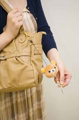 Rilakkuma Bag Charm with Retractable Reel (White)