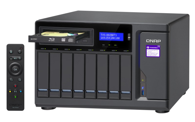 QNAP TVS-882BRT3-I7, 8BAY NAS(NO DISK),32G,I7-7700,ODD(0/1),GbE(4),M.2(2),T3(4),TWR,2YR image