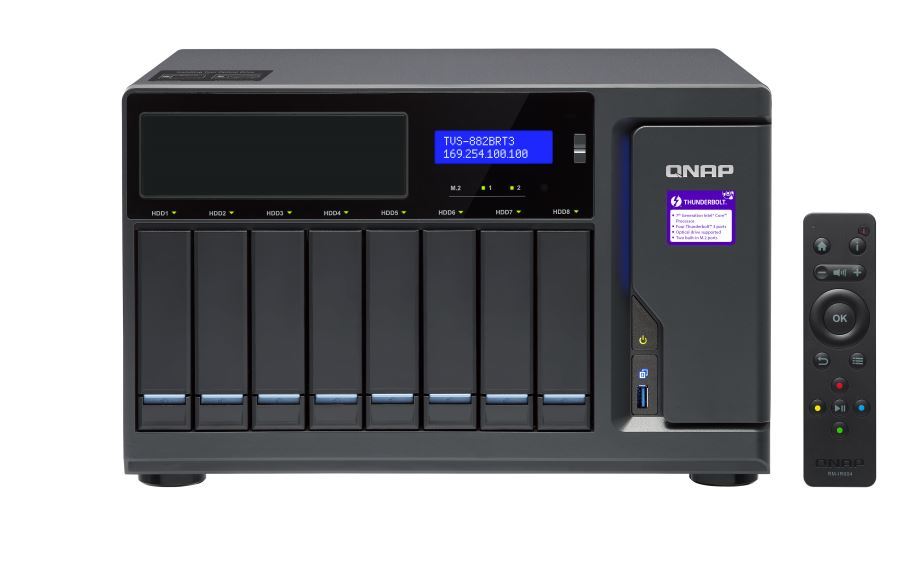 Qnap Tvs-882Brt3-Odd-I7-32G 8-Bay Nas (No Disk), 1 X Blu-Ray , 4 X Thunderbolt3 S, Core I7-7700 3.6 Ghz, 32Gb, 250W image