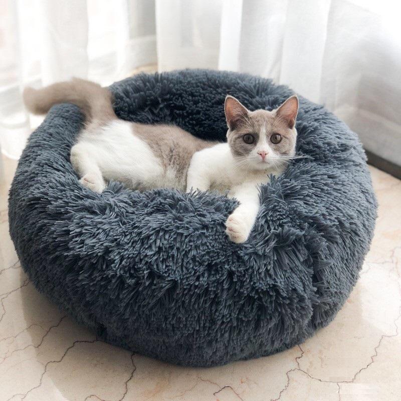 Ape Basics: Long Plush Warm Round Pet Bed - Dark Gray (Medium, 60cm) image