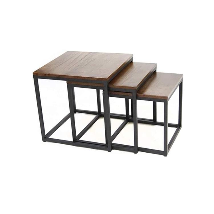 Buy 3 Piece Square Nesting Coffee Tables Set Walnut & Black at Mighty