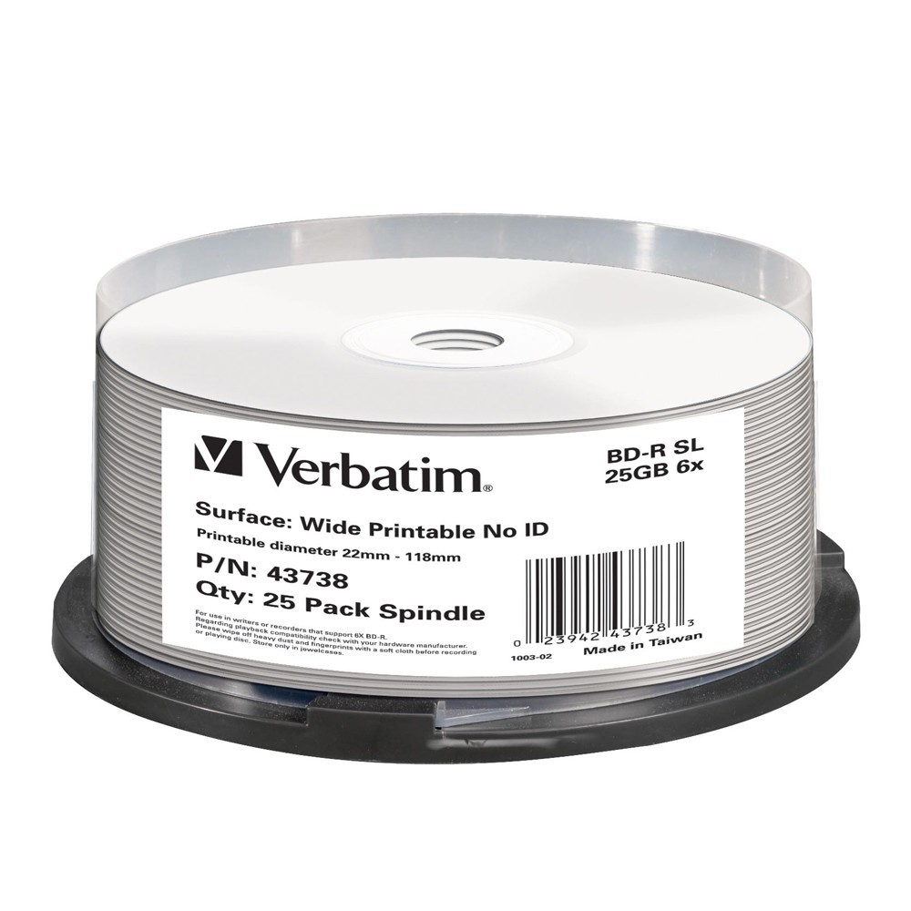 Verbatim BD-R 25GB White Wide Inkjet 6x (25 Pack) image