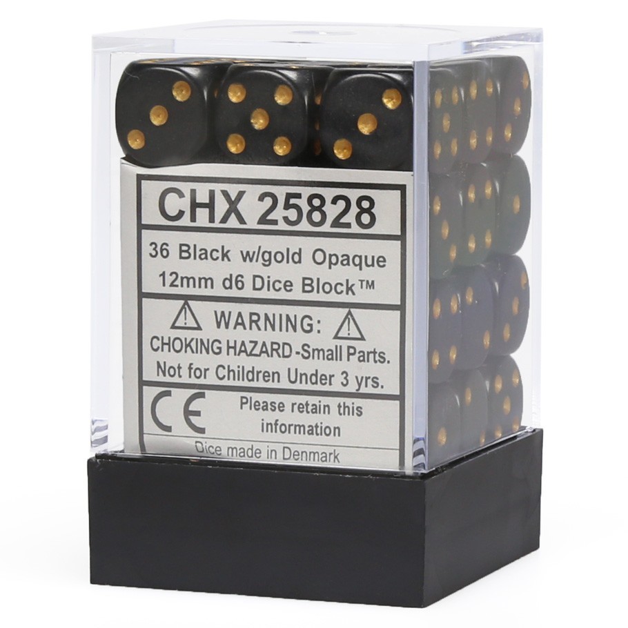 Chessex: D6 Opaque Cube Set (12mm) - Black/Gold image