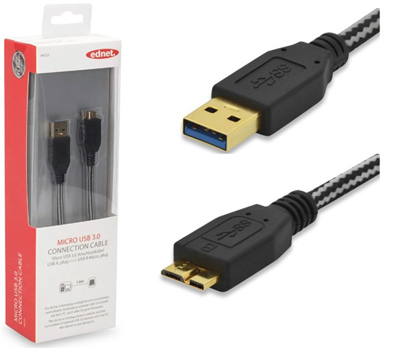 Ednet USB 3.0 Type A (M) to micro USB Type B (M) Connection Cable (1.8m) image