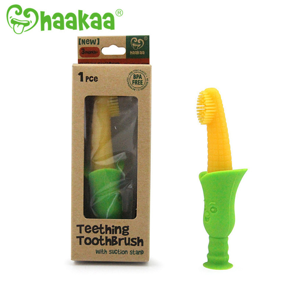 Buy Haakaa Silicone Corn Teething Toothbrush with Suction Stand at