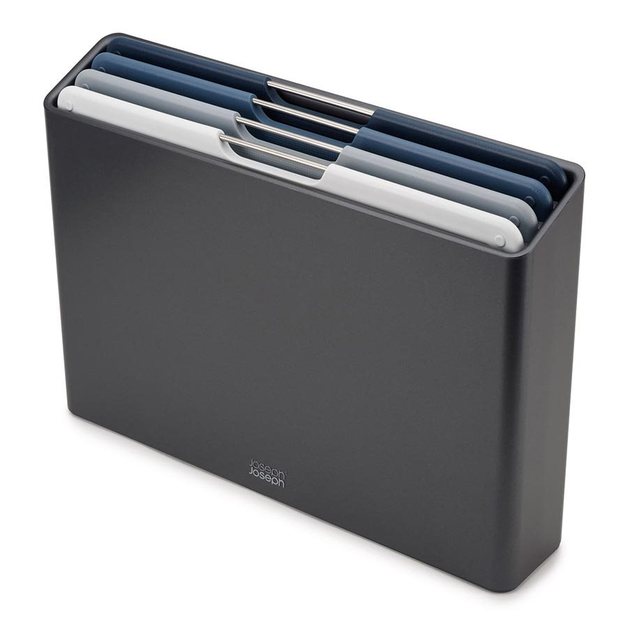 Joseph Joseph Folio Steel - Set 4 Taglieri In Acciaio Con Supporto, Antiscivolo, Nero - Foto 7