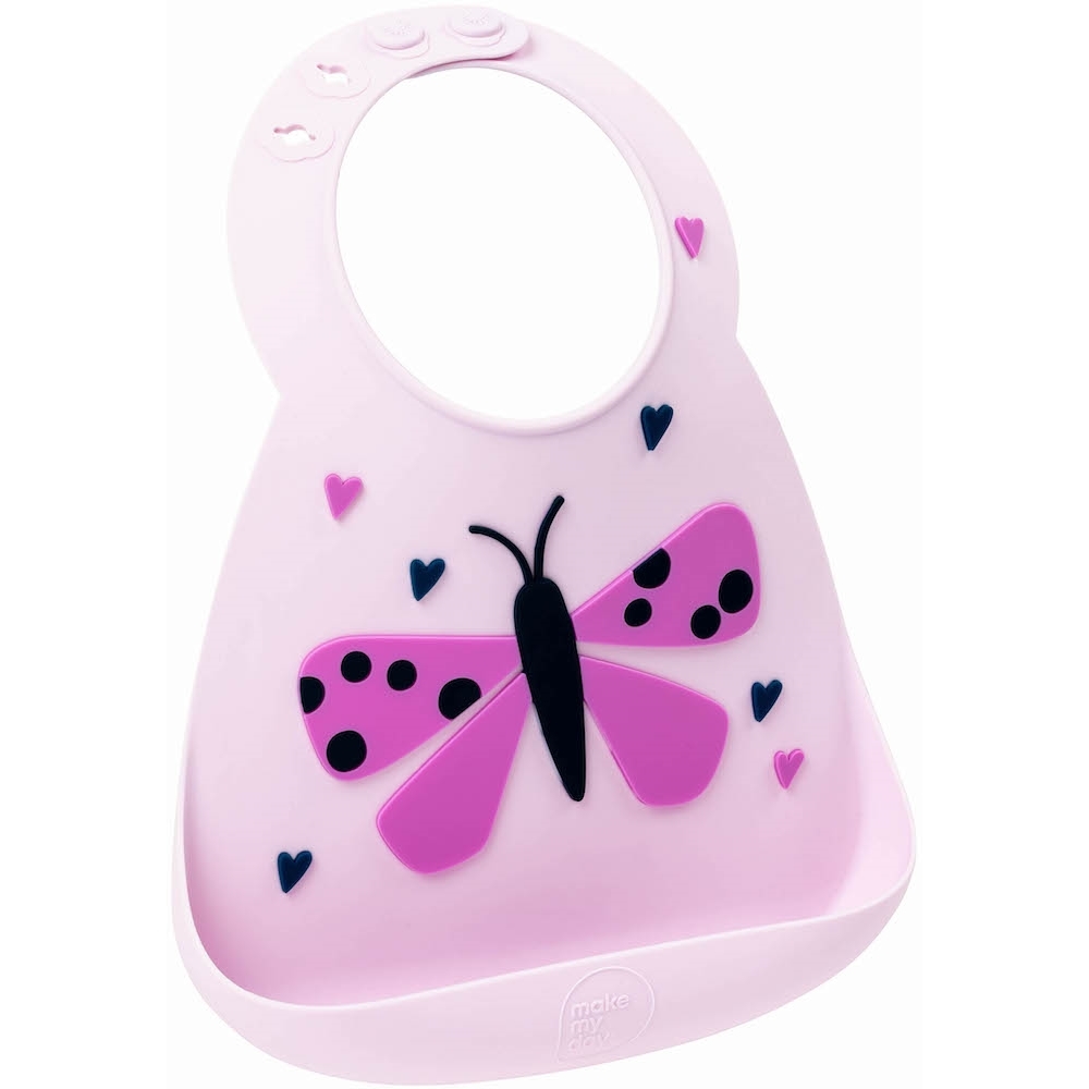 Make My Day: Silicon Baby Bib - Butterfly Pink image