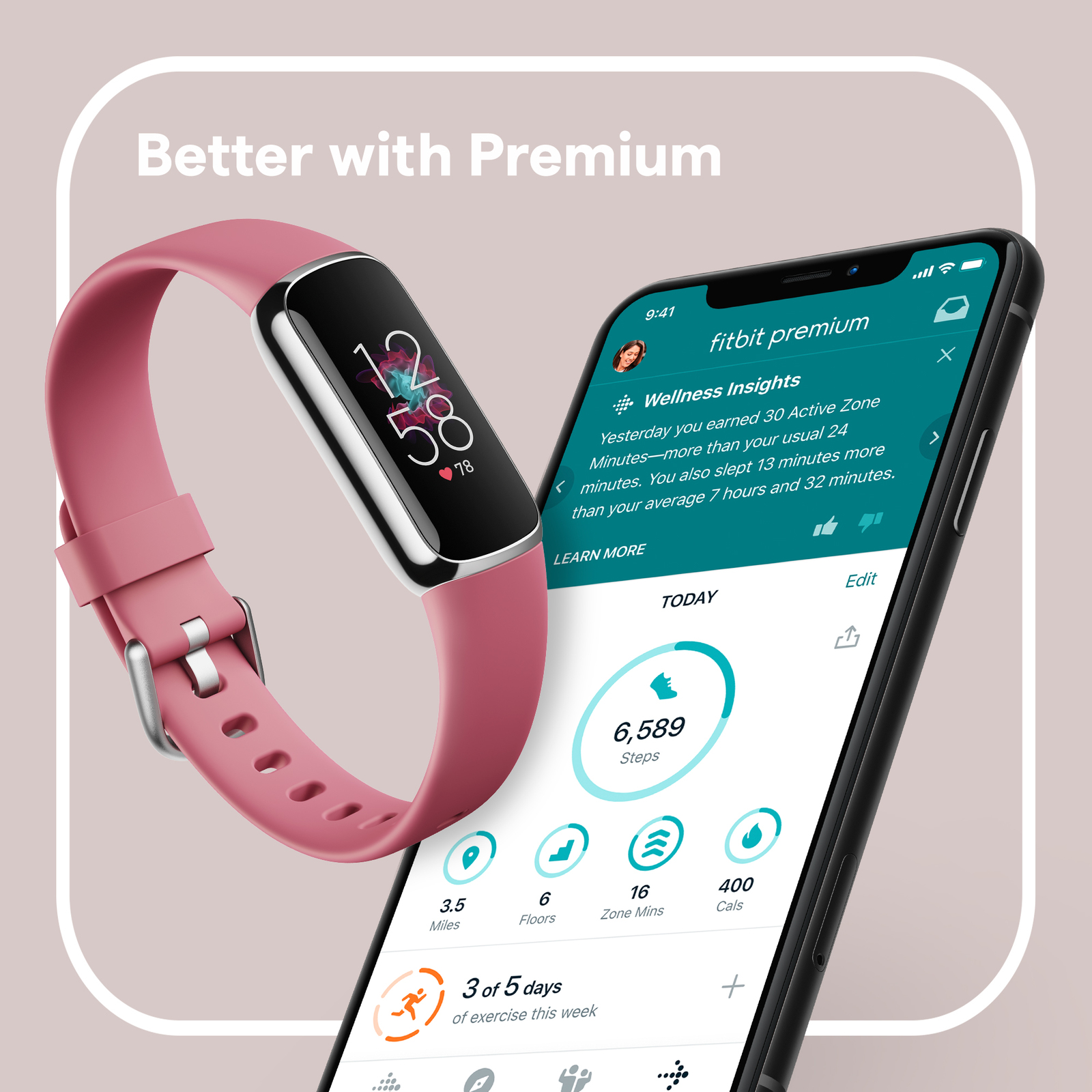 Fitbit Luxe Fitness Tracker Stainless Steel (Platinum / Orchid) at