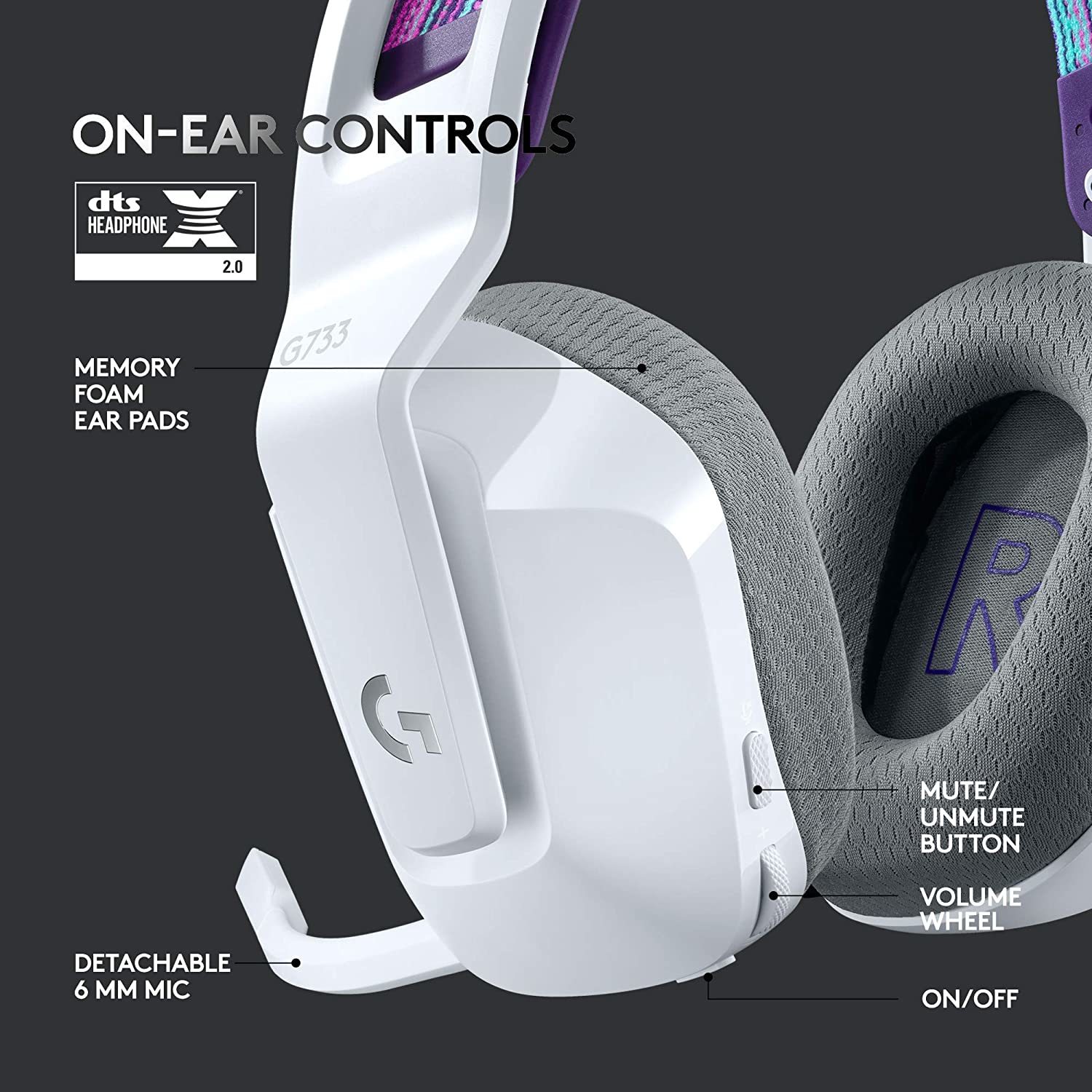 Logitech G733 LIGHTSPEED Wireless RGB Gaming Headset - White for PC, PS4 image
