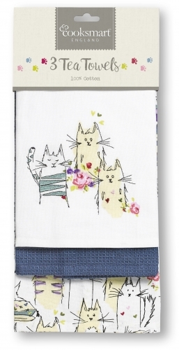 Cooksmart 3 Pack Tea Towel - Top Cats image