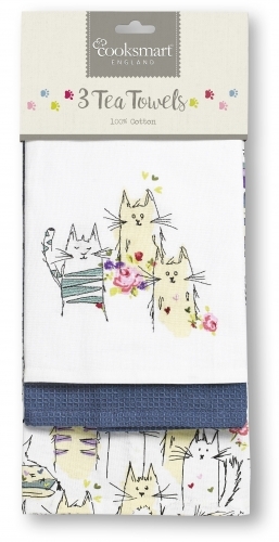 Cooksmart 3 Pack Tea Towel - Top Cats