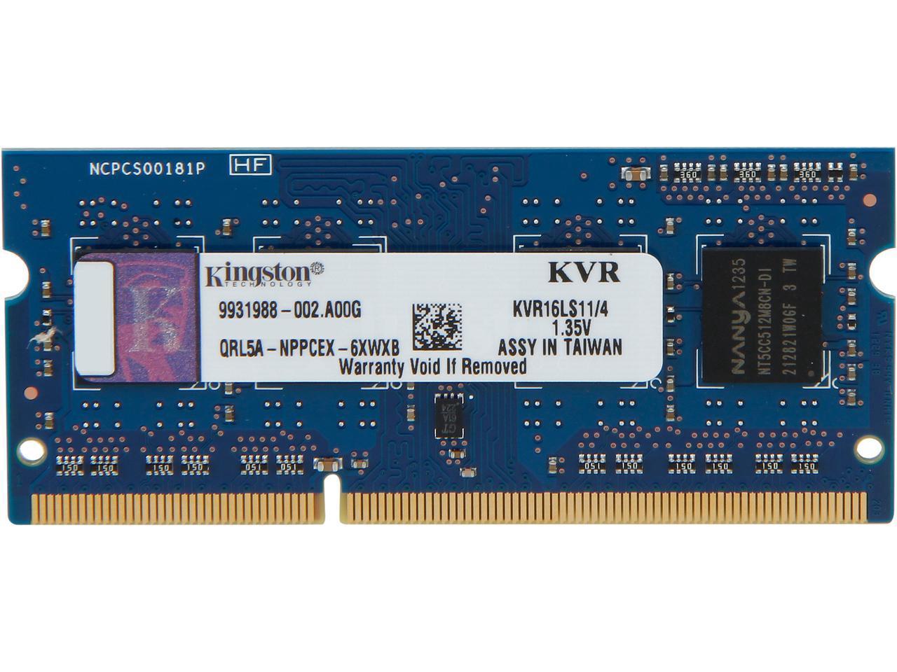 4GB Kingston 1600MHZ DDR3 NON-ECC CL11 SODIMM 1.35V image