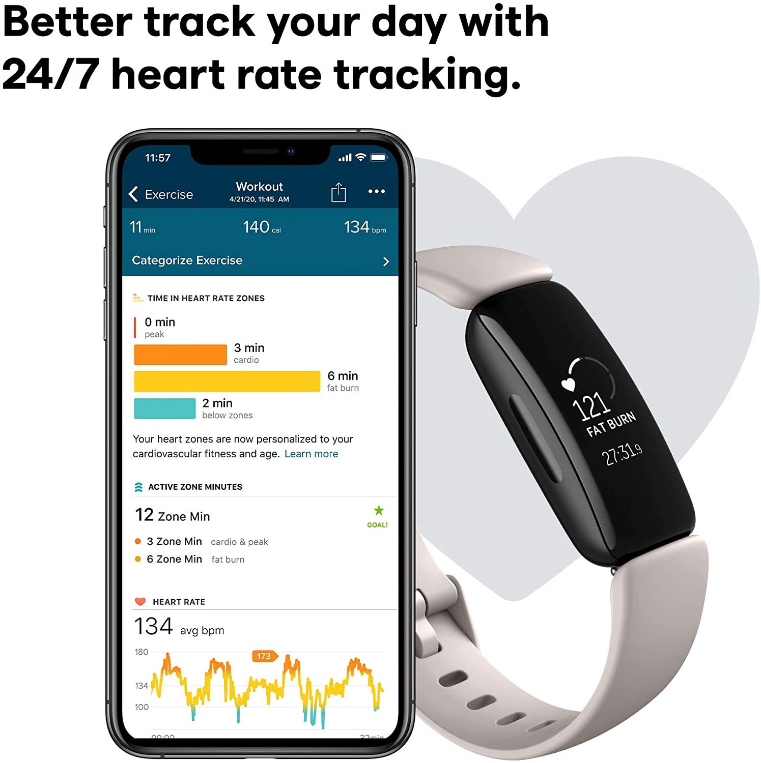 Fitbit Inspire 2 Health & Fitness Tracker Lunar White/Black at