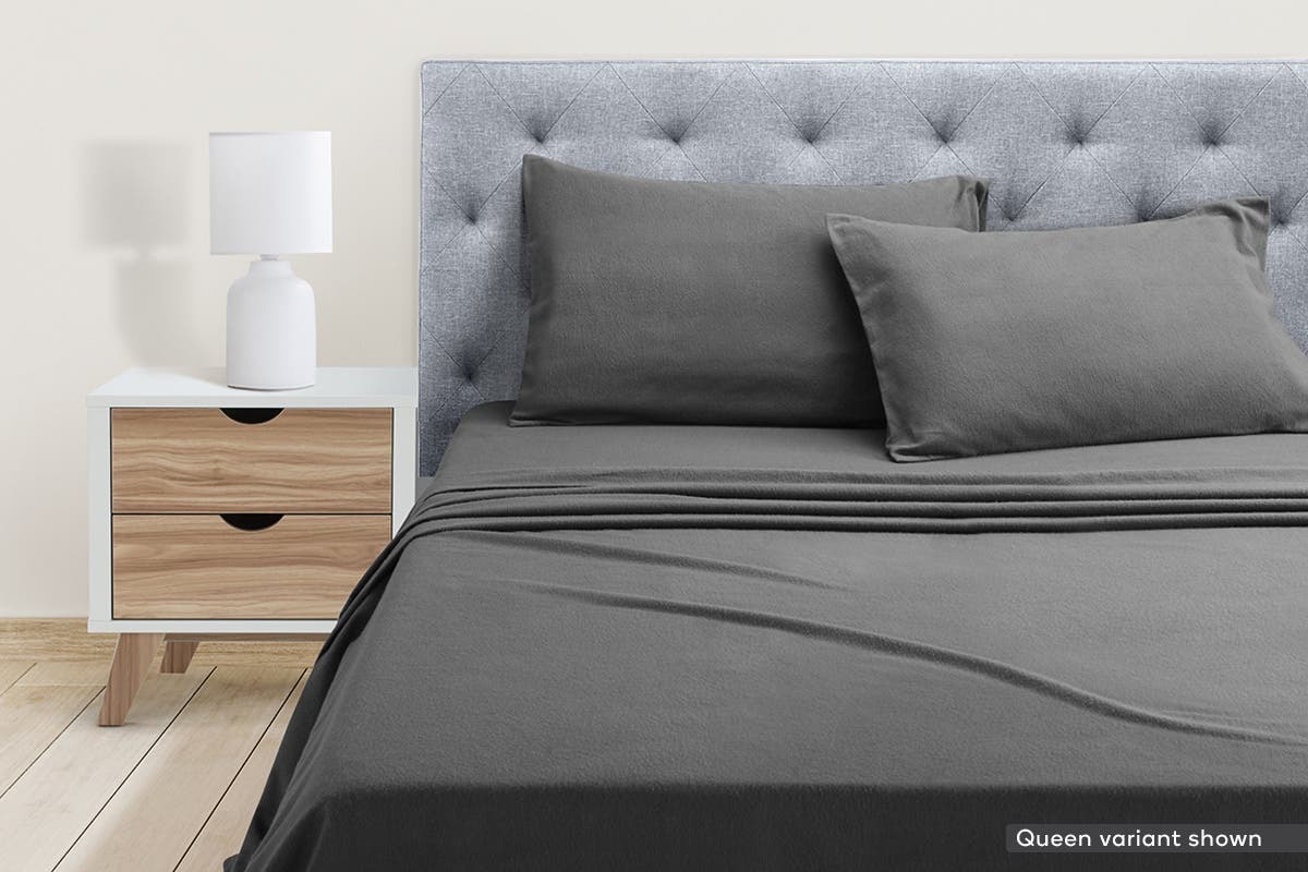 Ovela Cotton Flannelette Bed Sheets Set (NZ Super King, Dark Grey) at Mighty Ape NZ