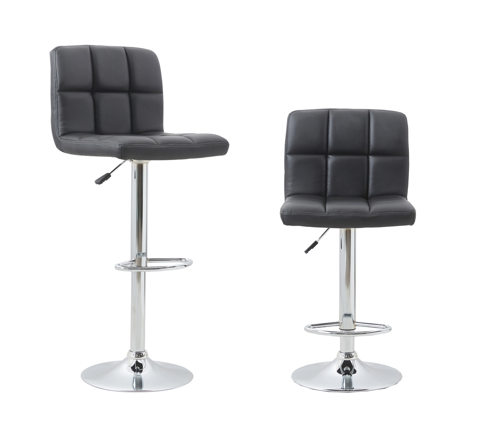 Adjustable Swivel Backrest PU Leather Bar Stool (Pack of 2) - Black