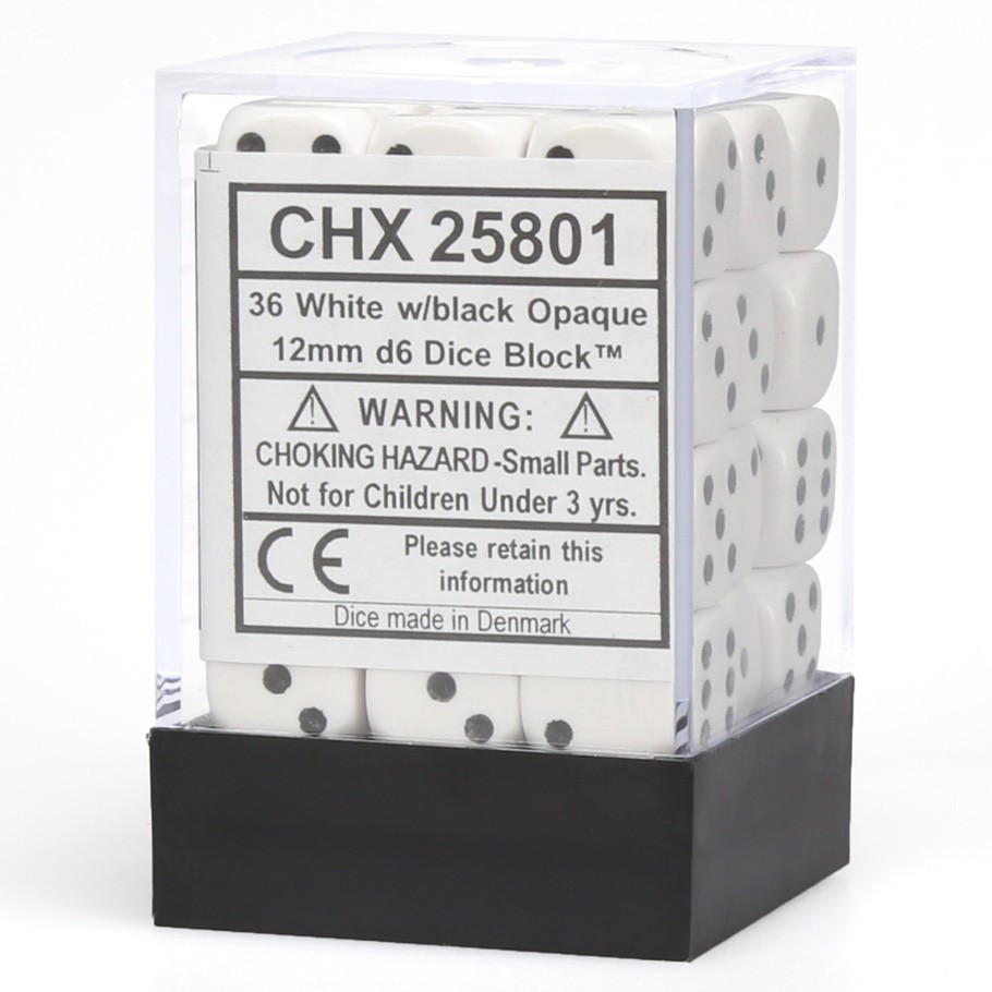 Chessex: D6 Opaque Cube Set (12mm) - White/Black image