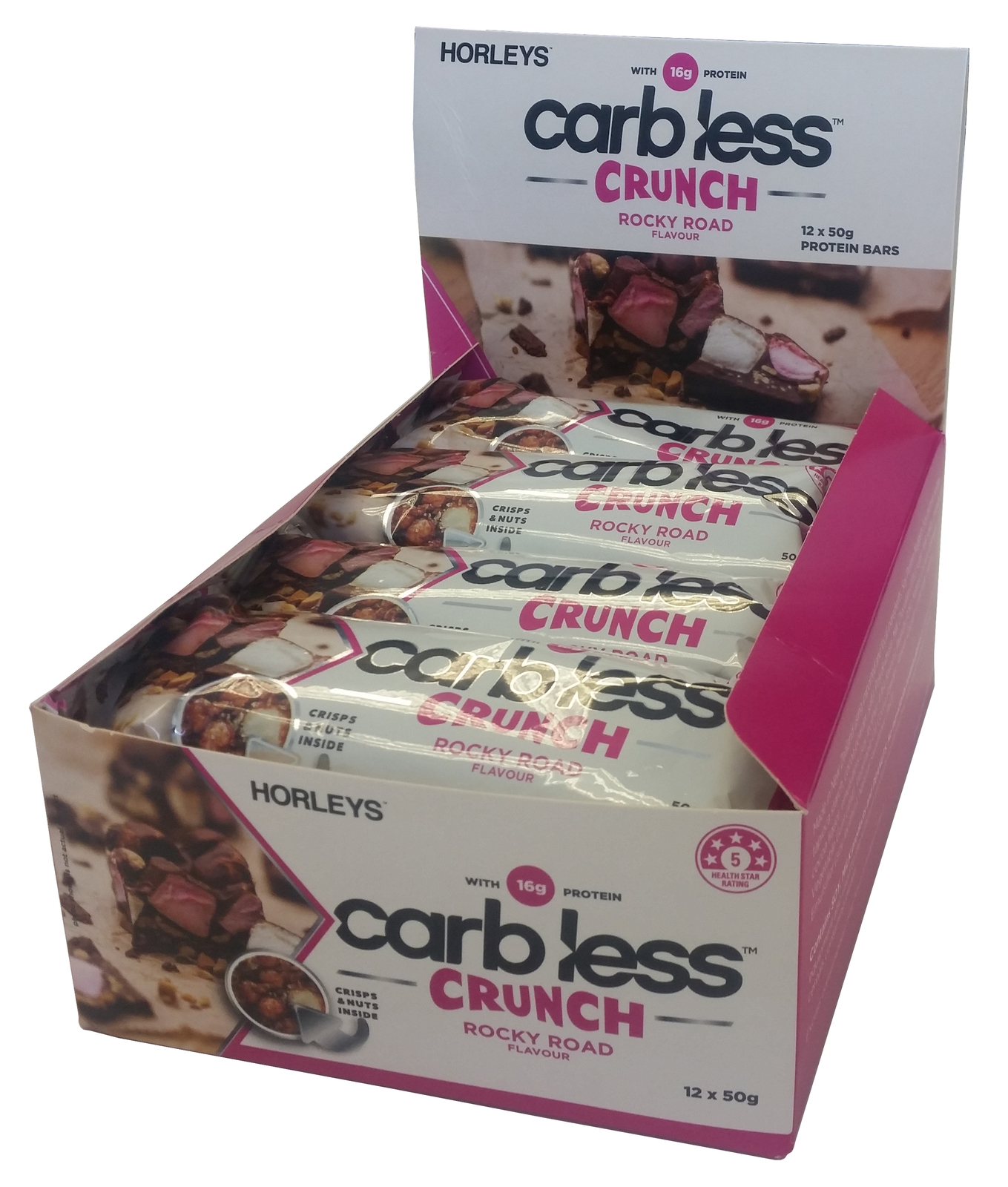 Horleys Carb Less Crunch Bars - Rocky Road (12 x 50g Pack)