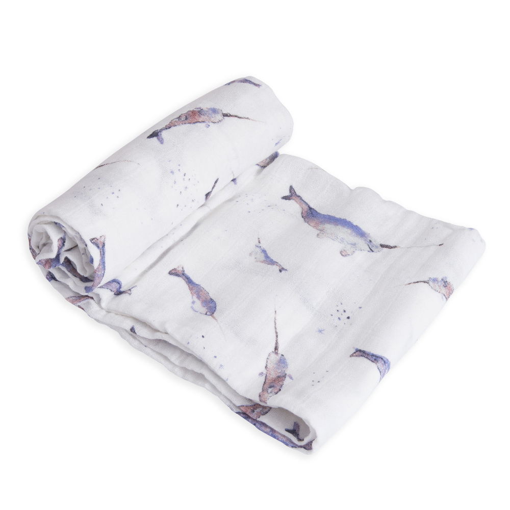 Little Unicorn - Single Cotton Muslin Swaddle - Narwhal image