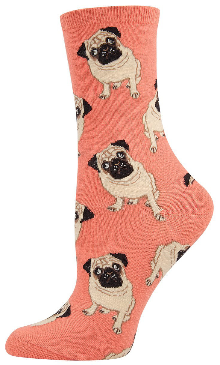 Socksmith: Womens Pugs Crew Socks - Peach